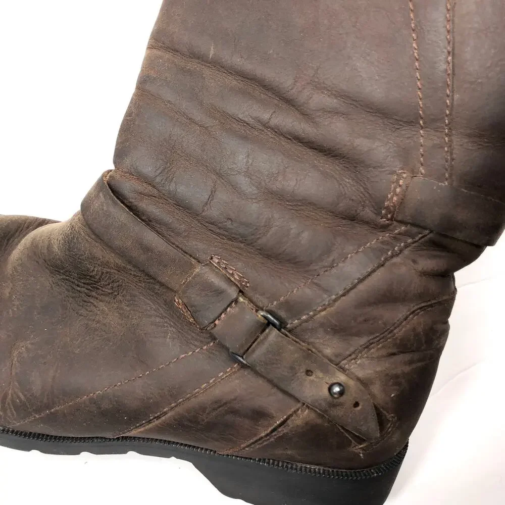 Teva De La Vina Boots Womens 7 Brown Waterproof Leather Buckle Tall Riding